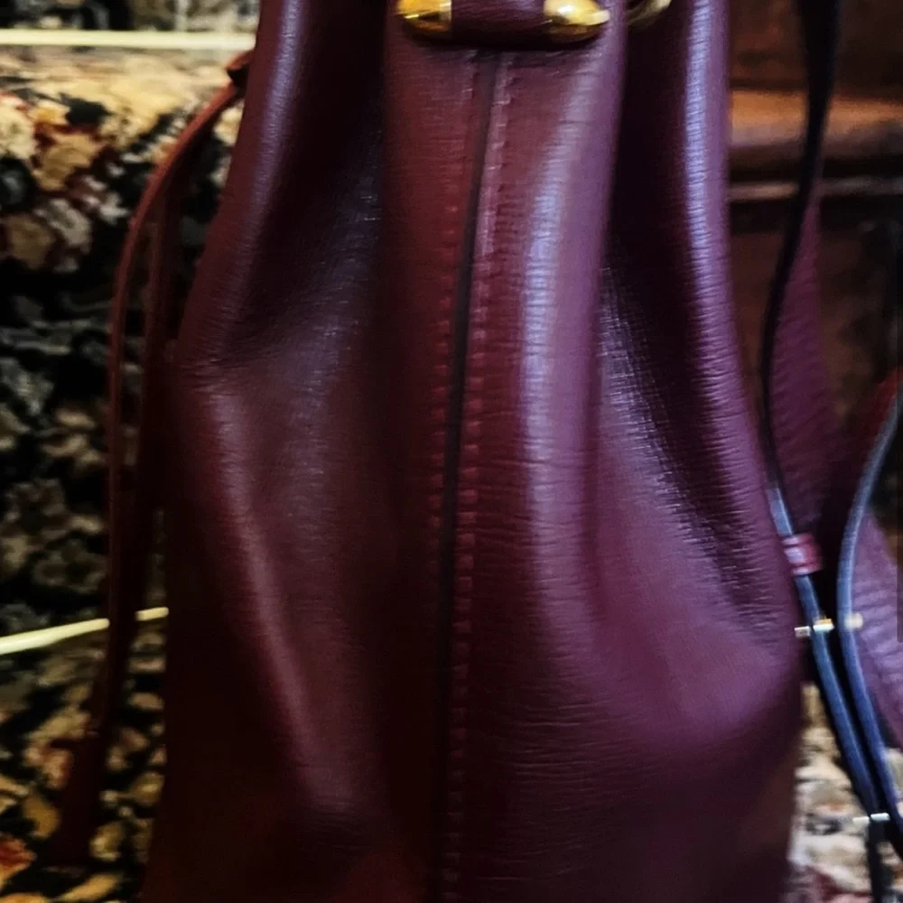 CARTIER Ox Blood Burgundy Rouge Leather Drawstring Bucket Bag -VINTAGE OLD MONEY - Picture 5 of 8